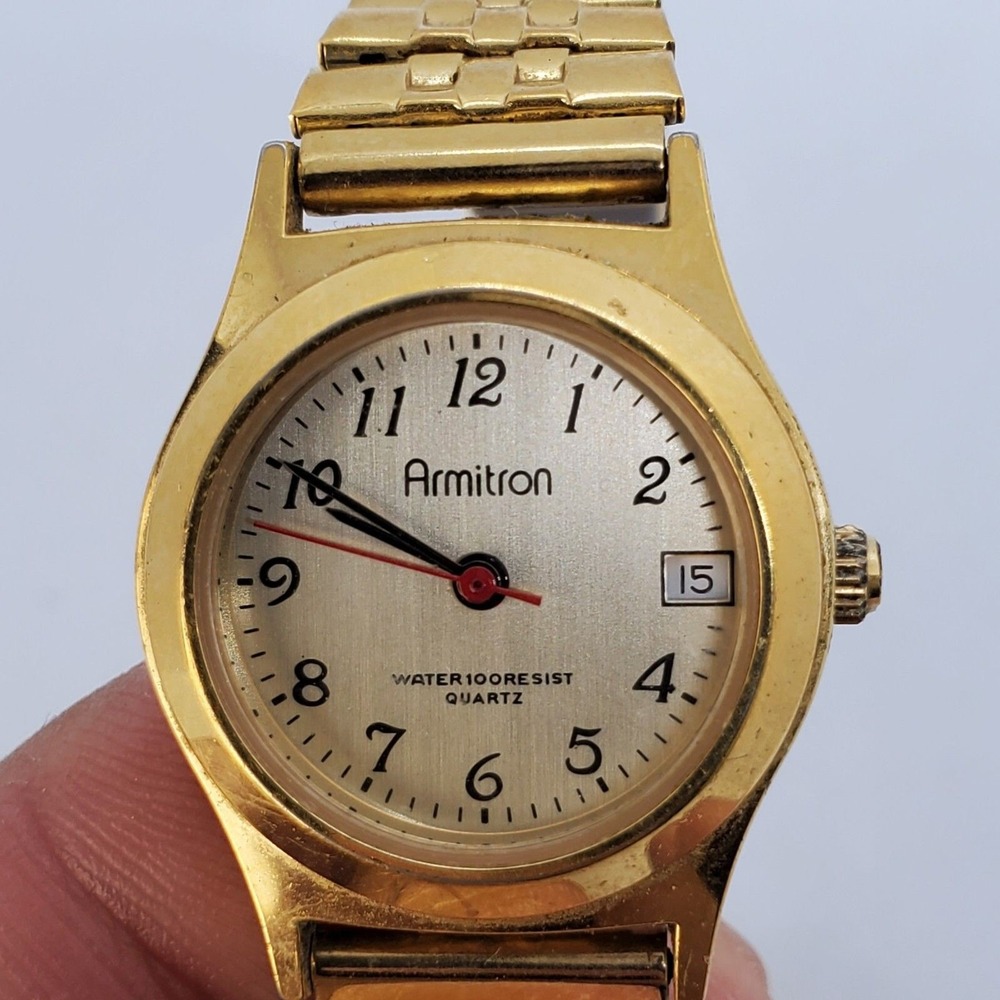 Armitron 24MM Women's Watch Gold Dial Gold Bracelet Date Indicator‎ New Battery